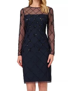 Adrianna Papell - Papell‎ Studio Embellished Illusion Long-Sleeve Dress